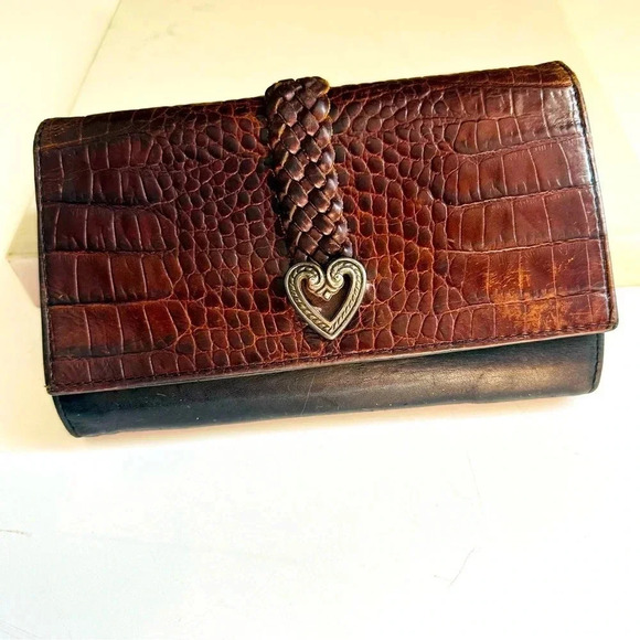 Vintage Brighton Croc Embossed Tri-Fold Leather Organizer/Wallet - Picture 1 of 14